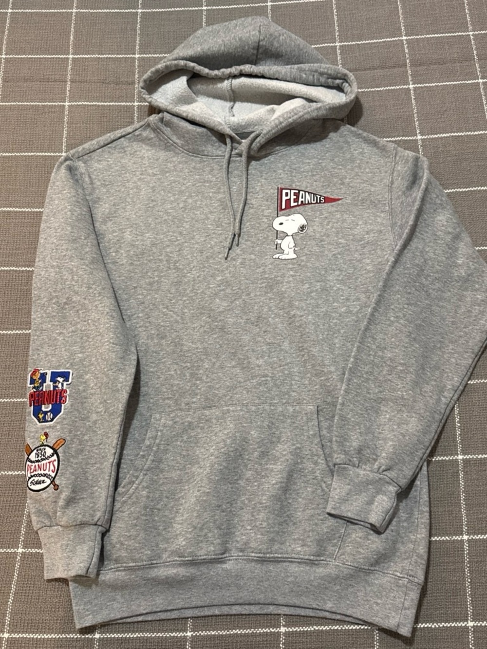 Peanuts Grey Hoodie with Snoopy & Pennant Graphics